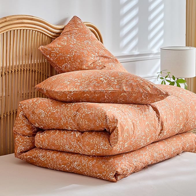 mixinni Caramel Comforter Set Queen-Exquisite Floral Queen Size Comforter Set for All Seasons, 3 Pieces, 1 Wildflower Plants Comforter (90"x90") and 2 Pillow Cases (20"x26"), Caramel