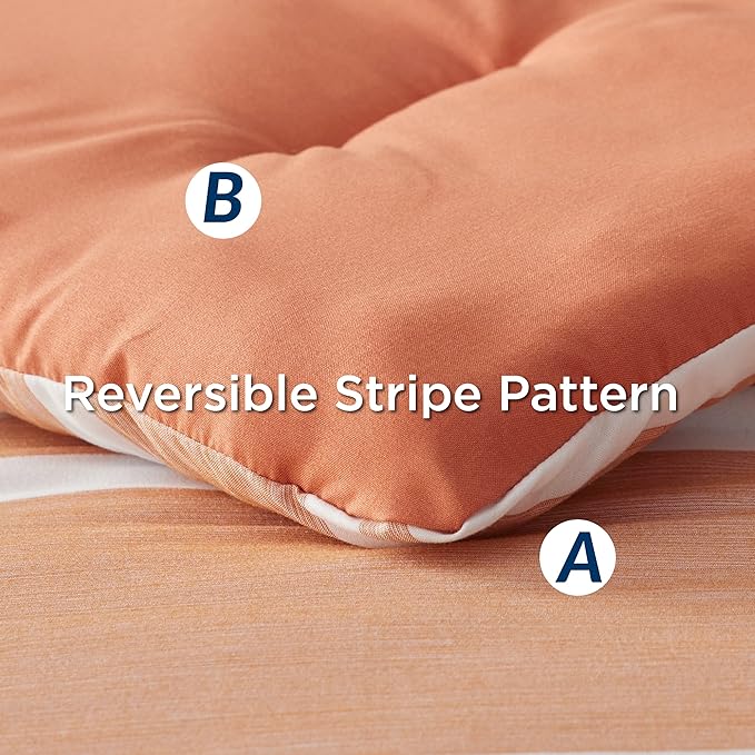 Bedsure Twin XL Comforter Set 5 Pieces, Burnt Orange Striped Bedding Set for All Seasons, Reversible, Cationic Dyeing Bed in a Bag with Comforter, Sheets, Pillowcase & Sham