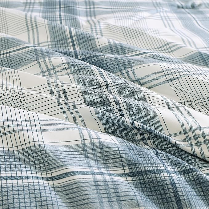 MaiRêve Plaid Full Comforter Sets, Blue Grey Grid Farmhouse Bedding Set Bed in A Bag, Classic Checkered Comforter Sets with Fitted & Flat Sheet, Pillowcases & Shams(Blue Grey, 80"x90")