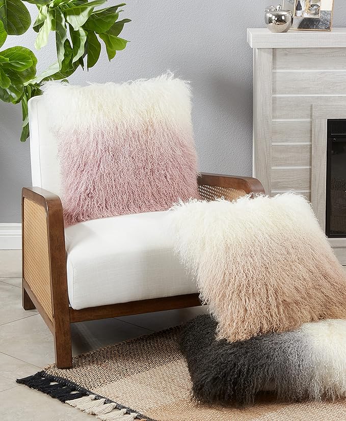 SARO LIFESTYLE Ombre Mongolian Lamb Fur Poly Filled Throw Pillow