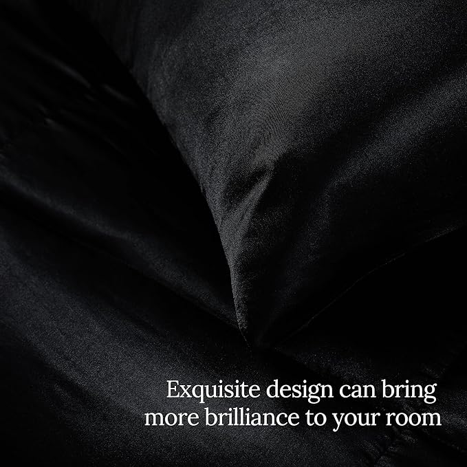 Whale Flotilla 3-Piece Reversible Silky Soft King Size Comforter Bedding Set, Luxurious Satin Comforters Oversized with 2 Satin Pillowcases, Lightweight Duvet for All Seasons, Black