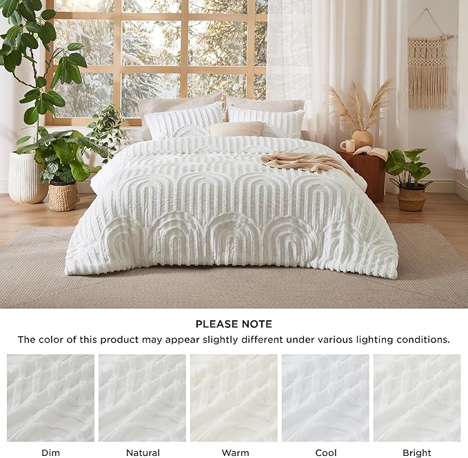 Bedsure Boho Tufted White Comforter King Size, GentleSoft™ 3 Pieces Boho Farmhouse Decor Bedding, Arch Shabby Chic Bedding for All Seasons, 1 Bed Comforter, 2 Pillow Shams, 104x90 Inches