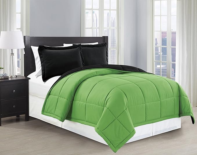 Mk Collection Down Alternative Comforter Set 2pc Twin Reversible Black/Lime Green New