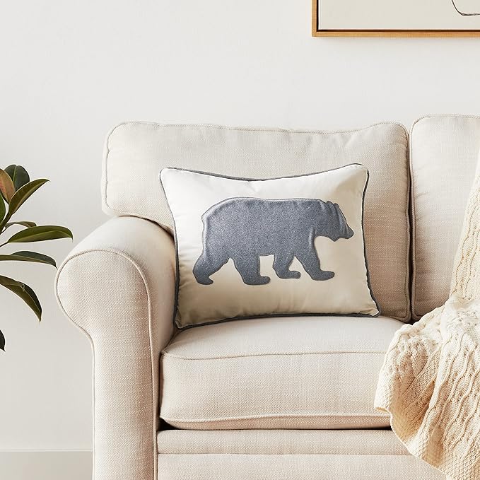 Eddie Bauer Home Throw Pillow with Zipper Closure, Perfect Luxurious Bedding Set for Bed or Sofa, 16" x 20", Bear Twill Grey