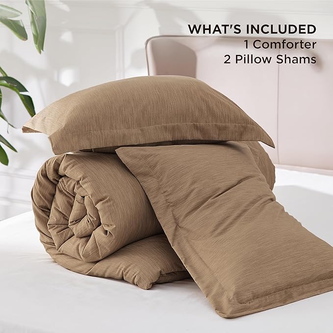 Bedsure Full Comforter Set - Brown Soft Bedding for All Seasons, Cationic Dyed Bed Set, 3 Pieces, 1 Full Size Comforter (82"x86") and 2 Pillow Shams (20"x26"+2")