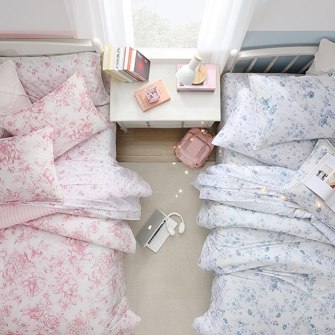 Laura Ashley - King Comforter Set, Reversible Cotton Bedding with Matching Shams, Medium Weight for Year Round Use, Oeko-Tex Certified (Belinda Blue)