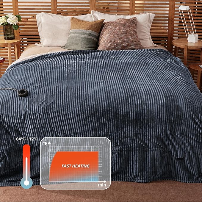 Heated Blanket Full Size 72"x84",ETL Certification- 10 Heating Levels Electric Blanket&1-10 Hour Auto Off,Heating Blanket with Dual Controller(Dark Blue)