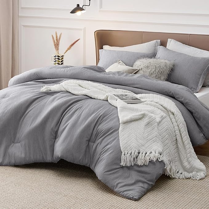 Bedsure Full Comforter Set - Dark Grey Soft Bedding for All Seasons, Cationic Dyed Bed Set, 3 Pieces, 1 Full Size Comforter (82"x86") and 2 Pillow Shams (20"x26"+2")