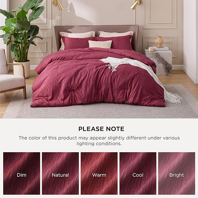Bedsure King Size Comforter Set - Dark Red King Comforter Set, Soft Bedding for All Seasons, Cationic Dyed Bedding Set, 3 Pieces, 1 Comforter (104"x90") and 2 Pillow Shams (20"x36"+2")