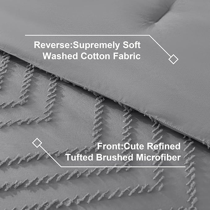Litanika Queen Size Comforter Set with Sheets Medium Gray - 7 Pieces Bed in a Bag Queen Chevron Tufted Complete Bedding Sets with Comforter, Sheets, Pillowcases & Shams