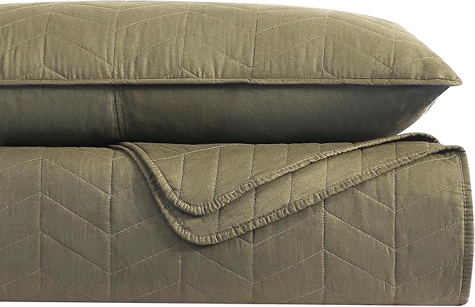 palassio Green Cotton Quilt Twin Size Bedding Sets with Pillow Shams, Olive Lightweight Soft Bedspread Coverlet, Sage Quilted Comforter Bed Cover for All Season, 2 Pieces, 68x86 inches