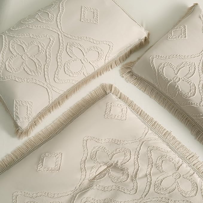 Boho King Size Comforter Set Beige 3 Pieces Tufted Tassel King Comforter Set Prime Lightweight Down Comforter King Size Beige Farmhouse Boho Bedding Shabby Chic Fluffy Comforter Bed Set Gift Choice