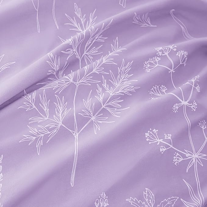 Love's cabin Lavender Comforter Set Queen - Queen Size Comforter Set, 3 Pieces Cute Floral Bedding Sets for All Seasons,1 Soft Reversible Botanical Flowers Comforter and 2 Pillow Shams
