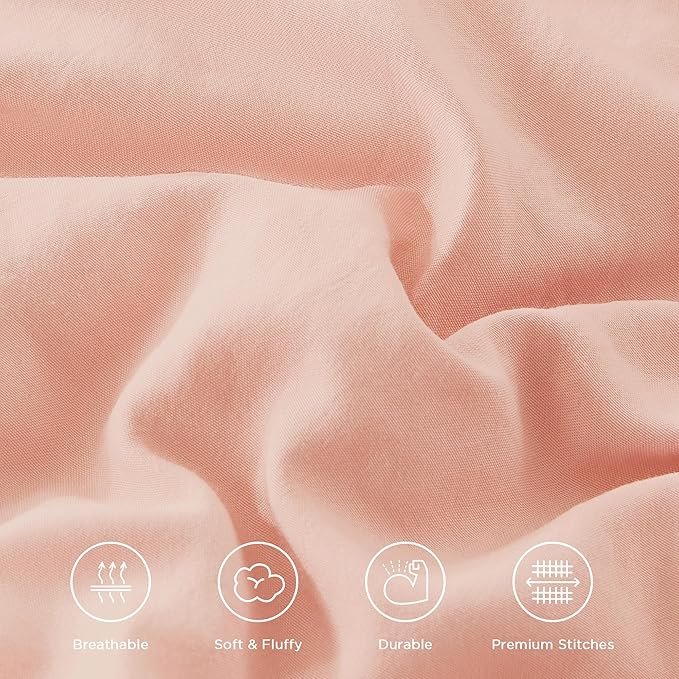 Andency Blush Twin Size Comforter Set(66x90Inch), 2 Pieces Farmhouse Shabby Chic Ruffle Comforter Set for Kids, Lightweight Fluffy All Season Soft Microfiber Bedding Set