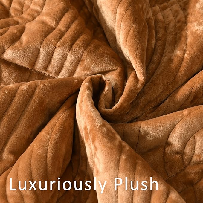 Homzard Velvet Quilt Set Queen Size Bedding Set, Golden Brown Comforter Queen Size, Soft Bedspreads, Plush Light Weight Bedding for All Season