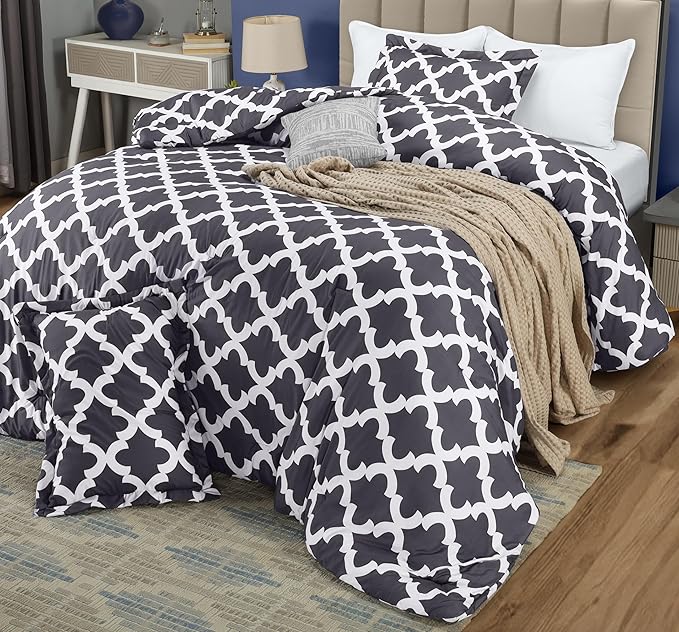 Queen Comforter Set 3 Piece Grey by Utopia Bedding, Printed Comforters Queen Size, Bedding Comforters Sets, Down Alternative Soft Bed Set, 1 Comforter (88 x 88 inches) 2 Pillow Shams (20 x 26 inches)