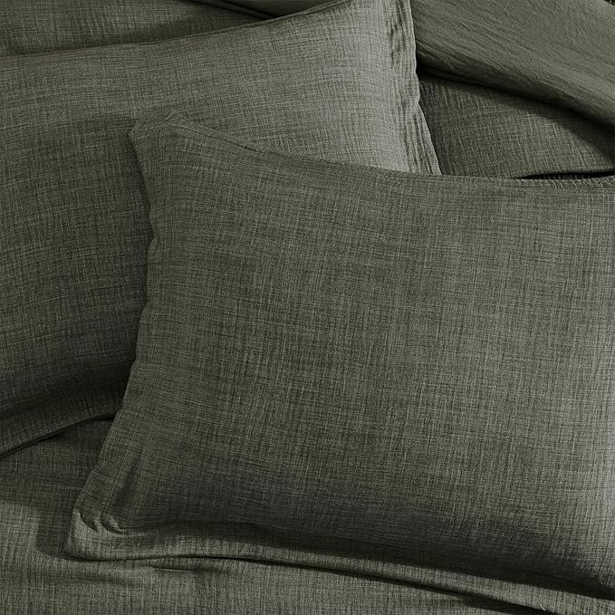 Geniospin California King Comforter Set - 7 Pieces Comforter King Size, Soft Solid Bedding Set for All Season, Textured Bed in a Bag with Sheets, Pillowcases & Shams (Dark Green,104''x96'')