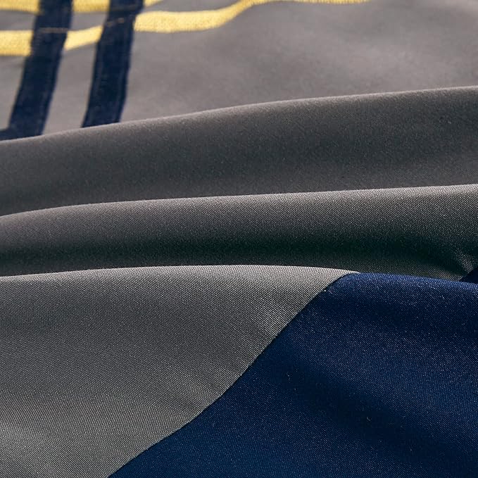 Chezmoi Collection Arden 7-Piece Modern Pleated Stripe Embroidered Zigzag Bedding Comforter Set (King, Navy/Gray/Yellow/White)