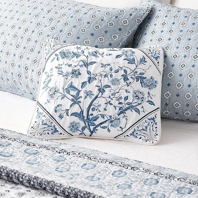 Laura Ashley - Throw Pillow with Envelope Closure, Elegant Home Decor for Bed or Sofa (Charlotte Blue, 16" x 16")