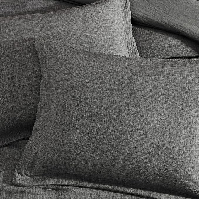Geniospin Full Comforter Set - 7 Pieces Comforter Full Size, Solid Bedding Sets for All Season, Textured Bed in a Bag with Flat Sheet and Fitted Sheet, Pillowcases and Shams (Grey, 80''x90'')