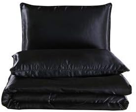 NTBED Silky Satin Comforter Set Queen Black, Soft Lightweight Microfiber Luxury Sexy Quilted Bedding Sets with 2 Matching Pillow Covers for Summer Spring Autumn
