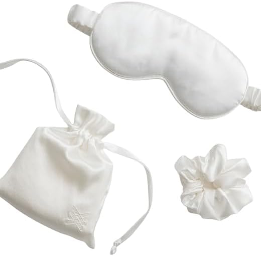 Silk Sleep Mask Set, 100% Mulberry Silk Mask with Hair Scrunchie - Ivory
