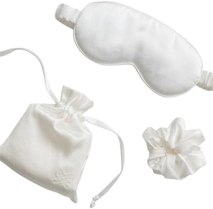 Silk Sleep Mask Set, 100% Mulberry Silk Mask with Hair Scrunchie - Ivory
