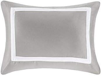 Madison Park Heritage Comforter Quilt Combo Set - Modern Luxury Design, All Season Down Alternative Bedding, Matching Shams, Decorative Pillows, Full/Queen(90"x90"), Color Block Grey 8 Piece
