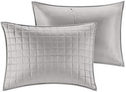 Madison Park Heritage Comforter Quilt Combo Set - Modern Luxury Design, All Season Down Alternative Bedding, Matching Shams, Decorative Pillows, Full/Queen(90"x90"), Color Block Grey 8 Piece