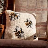 Chandler 4 Corners Artist-Designed Three Bees Hand-Hooked Wool Decorative Throw Pillow (14 in x 14 in) Farm & Garden Pillow for Couches & Beds - Low Maintenance Nature Garden Honey Bee Pillow