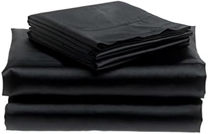 100% Pure Silk Satin Sheet Set 4pcs, Fitted Sheet 15" Deep Pocket Mattress fit, Flat Sheet & Pillowcases Set Soft Silk Sheets|Wrinkle Free Fade Resistant.(Black, Twin XL)