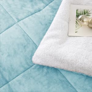 Seward Park Smoke Blue Sherpa Comforter Set Twin XL Size, All Season Soft Warm Fleece Fall Blanket, Winter College Dorm Bedding Sets with 1 Pillow Sham