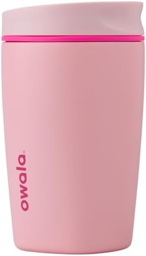 Owala SmoothSip Slider Insulated Stainless Steel Coffee Tumbler, Reusable Cup, Hot Coffee Travel Mug, BPA Free 12 oz, Pink (Pucker Up) (Pack of 8)