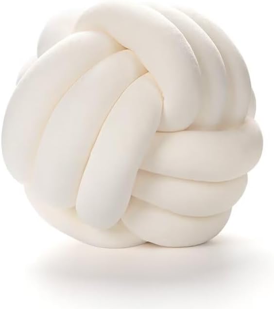 Knot Ball Pillows,Soft Round Knotted Pillow,Handmade Plush Throw Pillows Home Decoration Cushion Pillow for Sofa Bed Couch Floor(8.7 Inch,Cream)