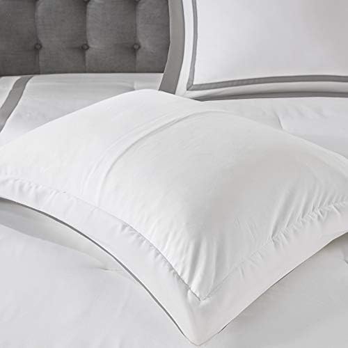 Madison Park Heritage Comforter Quilt Combo Set - Modern Luxury Design, All Season Down Alternative Bedding, Matching Shams, Decorative Pillows, Full/Queen(90"x90"), Color Block Grey 8 Piece