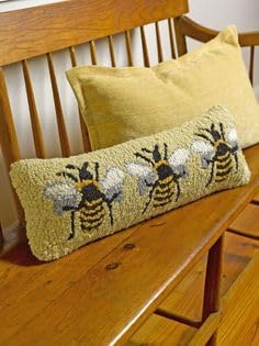 Chandler 4 Corners Artist-Designed Bumblebee Hand-Hooked Wool Decorative Throw Pillow (8 in x 24 in) Farm & Garden Pillow for Couches & Beds - Low Maintenance Nature Queen Bee, Honey Bee Home Décor