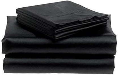 100% Pure Silk Satin Sheet Set 4pcs, Silk Fitted Sheet 15" Deep Pocket Mattress fit,Silk Flat Sheet&Silk Pillowcases Set Soft Silk Sheets|Wrinkle Free Fade Resistant (Black/Twin)
