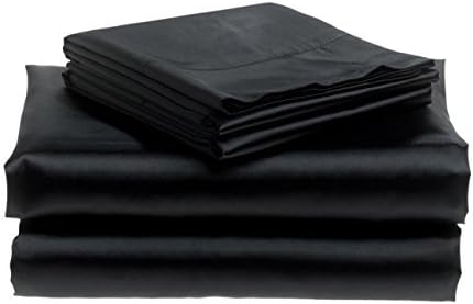100% Pure Silk Satin Sheet 4pcs, Silk Fitted Sheet 15" Deep Pocket Mattress fit,Silk Flat Sheet&Silk Pillowcases Cool Soft Silk Sheets|Wrinkle Free Fade Resistant Short Queen Black