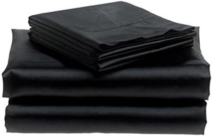 100% Pure Silk Satin Sheet 4pcs, Silk Fitted Sheet 15" Deep Pocket Mattress fit,Silk Flat Sheet&Silk Pillowcases Cool Soft Silk Sheets|Wrinkle Free Fade Resistant Short Queen Black