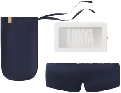 Lunya Washable Silk Sleeping Mask - Thermoregulating Mulberry Silk, Light Blocking and Comfortable Fit – Sleep Mask for Women and Men with Box - Deep Blue - Small