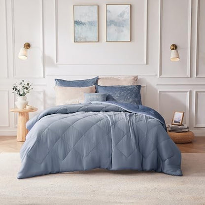 Intelligent Design King Comforter Set, Velvet Comforter Set , Luxury Diamond Quilting Comforter Set, Fluffy Comforter Bed Set with Decorative Pillowand 2 Shams, 4 Piece Blue, King/ Cal King
