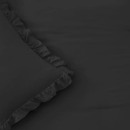 FUANNA Queen Comforter Set Black, 3 Pieces Ruffle Queen Bed Set, Fluffy Bed in a Bag Queen for All Seasons, Shabby Chic Bedding Comforter Sets with 1 Lightweight Comforter & 2 Pillowshams