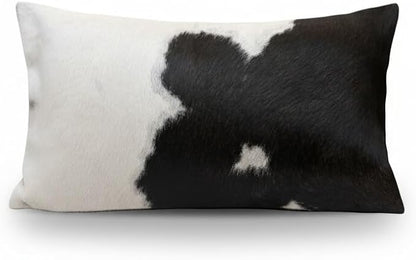 NGF Genuine Cowhide Lumber Pillows Cushion Cover - Leather Hair on 12' x 22' Throw Pillow - Handmade Leather Cushion Case with Hidden Zipper for The Living Room (Black & White, 12" x 22" Inches)