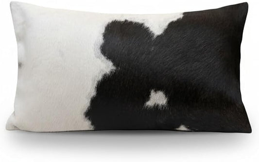 NGF Genuine Cowhide Lumber Pillows Cushion Cover - Leather Hair on 12' x 22' Throw Pillow - Handmade Leather Cushion Case with Hidden Zipper for The Living Room (Black & White, 12" x 22" Inches)