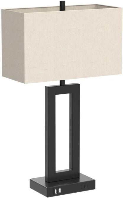 Set of 2 Touch Control Table Lamp with 2 USB Ports, 3-Way Dimmable Modern Nightstand Lamp Sets Bedside Touch Desk Lamp with Fabric Cream Shade For Bedroom Table Living Room Reading, Included Bulbs