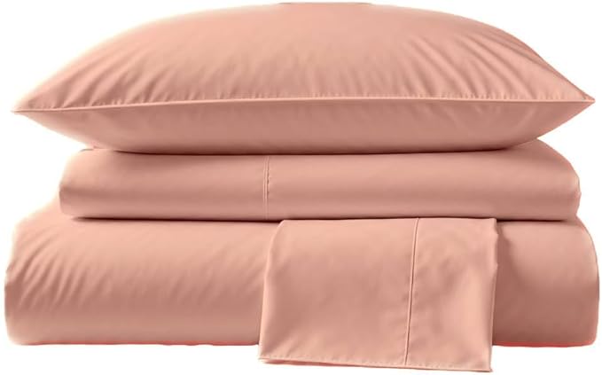 Peru Pima 415 Thread Count Percal California King Sheet Set - 100% Peruvian Pima Cotton, 4 Piece (Flat, Fitted, 2 Pillowcases) - Cooling, Deep Pocket, Hotel Quality Bedding - Rose Gold