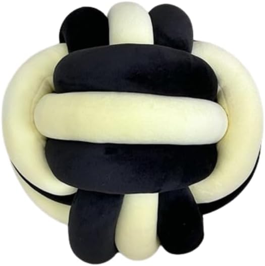 Knot Ball Pillows,Soft Round Knotted Pillow,Handmade Plush Throw Pillows Home Decoration Cushion Pillow for Sofa Bed Couch Floor(8.7 Inch,Black-Yellow)