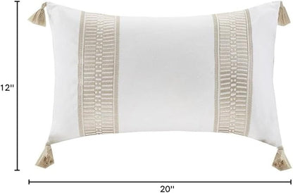 Harbor House Modern Design Decorative Pillow Hypoallergenic Sofa Cushion Lumbar, Back Support, Oblong 12" x 20", Anslee, Cotton Tassel Taupe