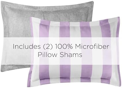 Juicy Couture Cabana Stripe Reversible Bedding Set - Queen/Full Size - Lavender/White Stripe Print – 6 Piece Set – Includes 1 90" x 90" Comforter, 3 Decorative Pillows, 2 Shams