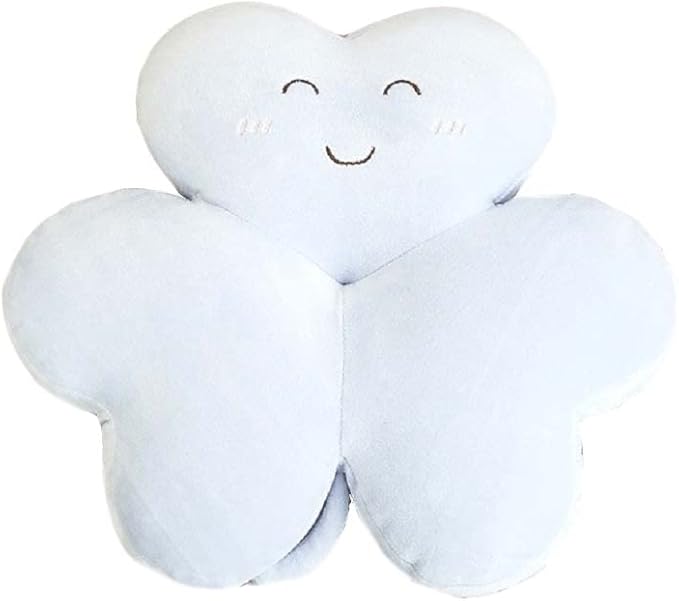 Cyprinus Carpio Smile Face Trifolium Plush Throw Pillow Green Shamrock Cushion Decor Room Light Blue/15Inch